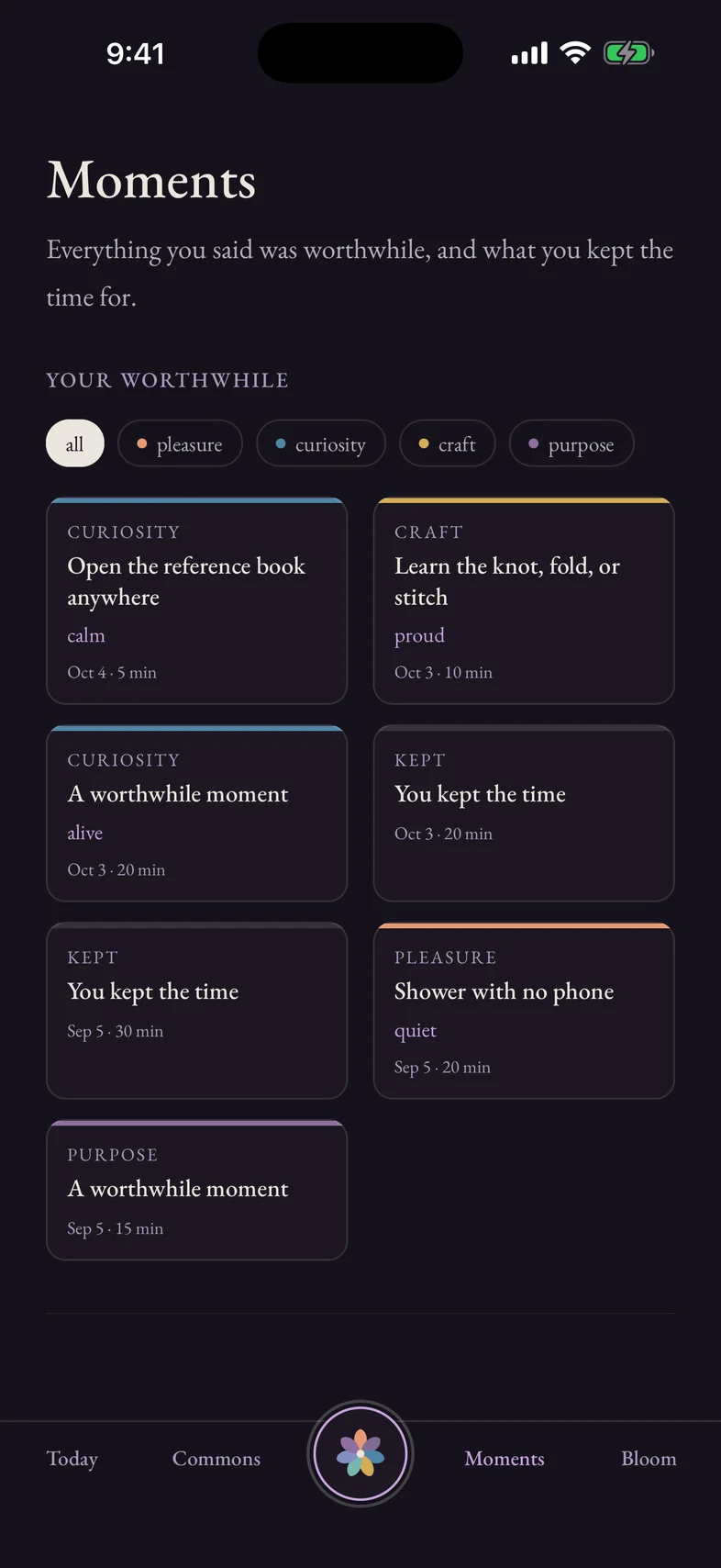 Receipts: everything you said was worthwhile, sorted by kind of time